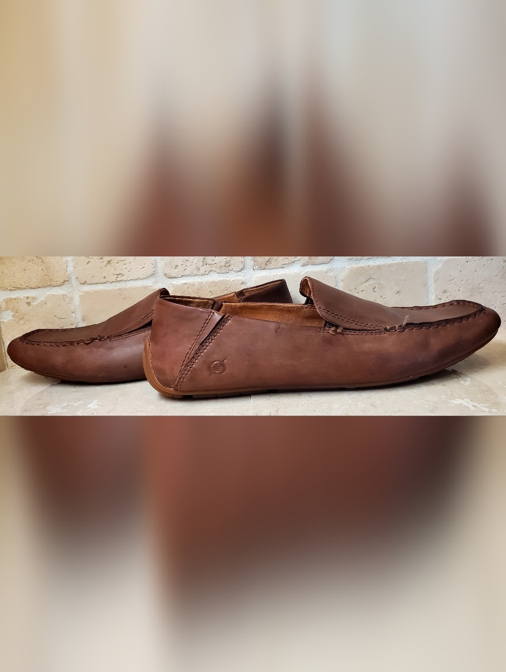 Born Marcel Men's Tan Leather Moc Toe Slip-On Loafers Size 12 - Picture 9 of 11